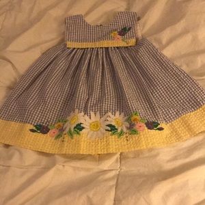Blue and yellow gingham with flowers dress